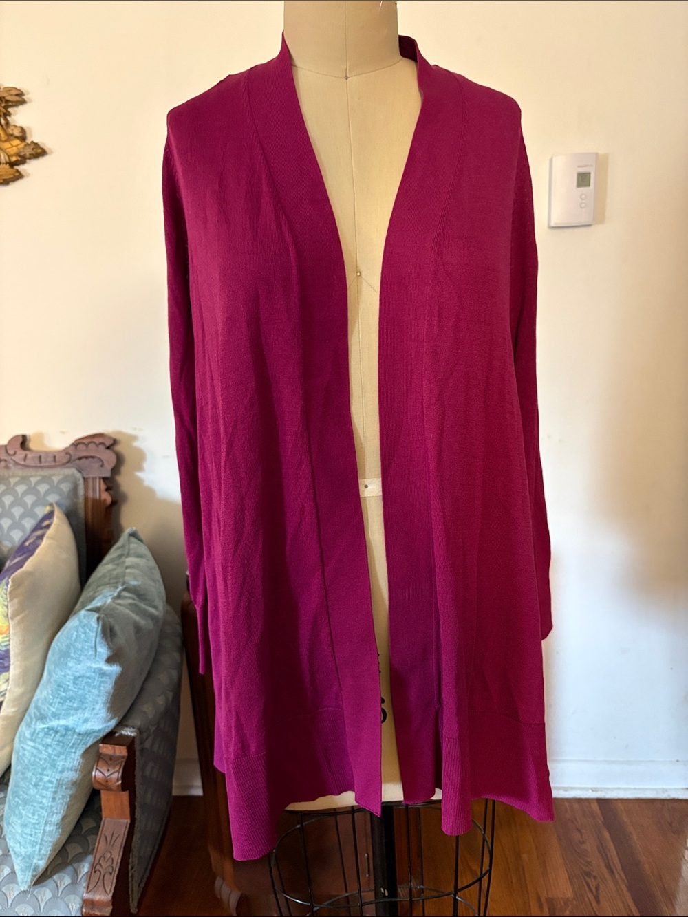 Kasper Open-Front Magenta Cardigan Sweater Size Small